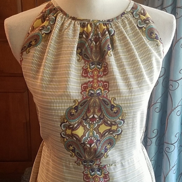 ⬇️ MM Couture dress, cut out open back yellow & green paisley maxi - Picture 7 of 16